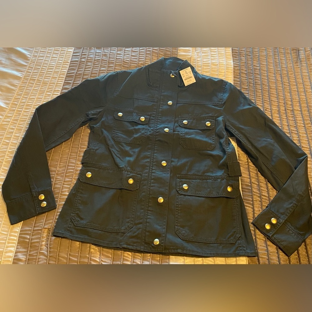 NEW- J. Crew Resin-coated twill field jacket. Mossy Brown. Size small - Picture 5 of 9
